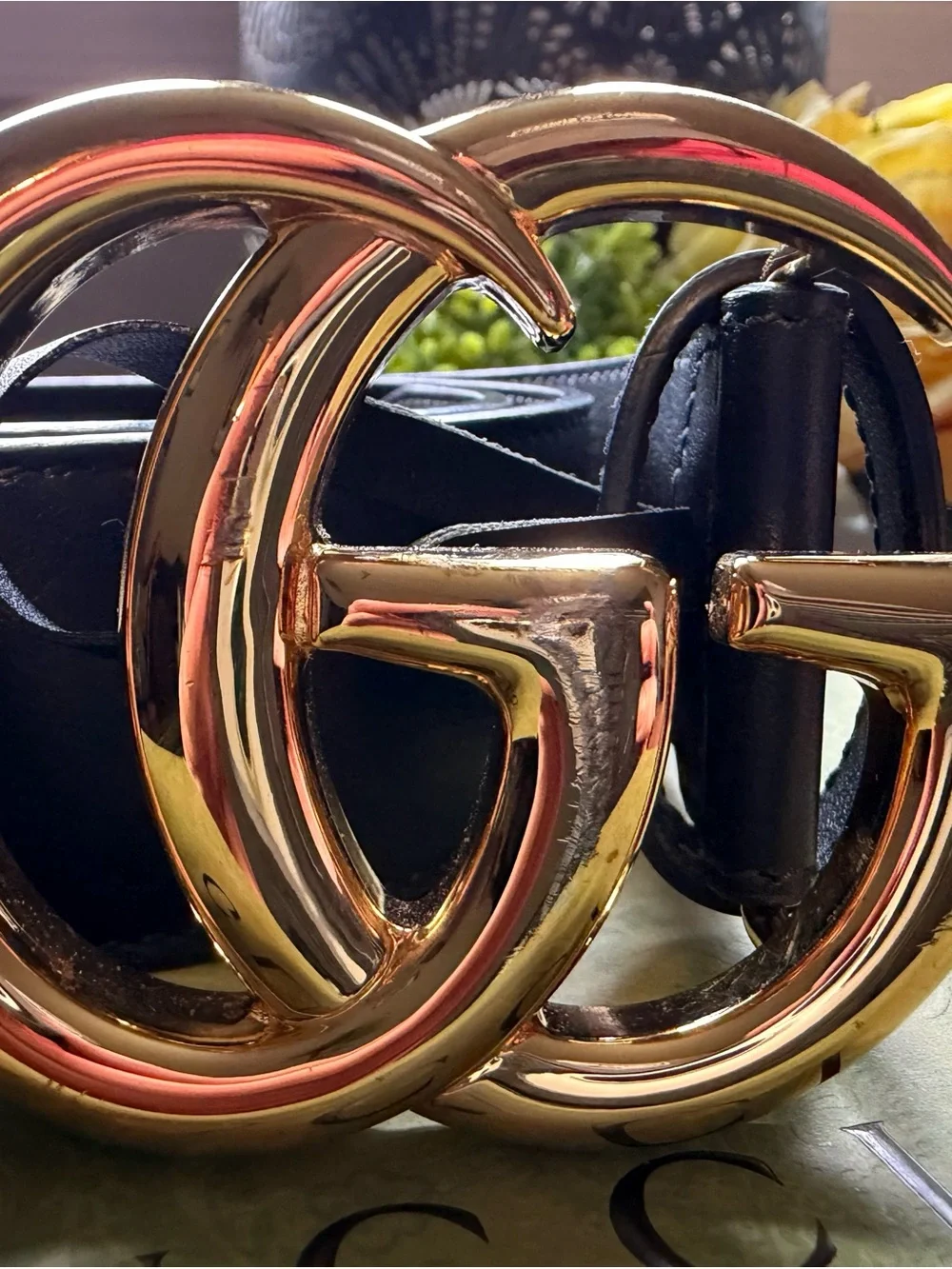 Gucci Black Leather Belt with Gold Double G Buckle
